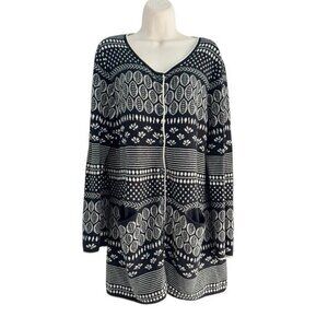 Gudrun Sjoden Women’s Sz L Black & Cream Fair Isle Button Up Cardigan Sweater